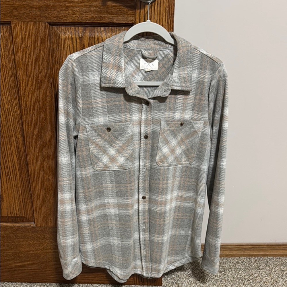 Gray and White Plaid Button-Up Shirt thread and supply Shacket